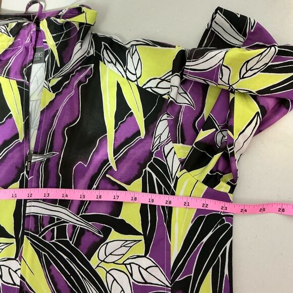 Additions by Chico's Womens Full Zip Jacket Neon Green Purple Leaf Print Sz 3(L) - Picture 6 of 7